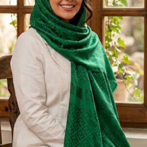 شال سبز طرح دار ژاکارد