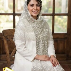 شال تور سفید طلایی عروس عنکبوتی موجی